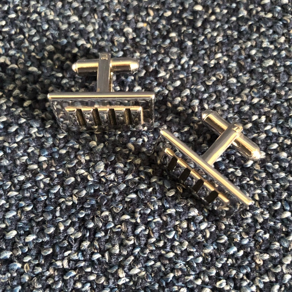 Mens Silver Rectangular Cufflinks, Vintage Preown… - image 4